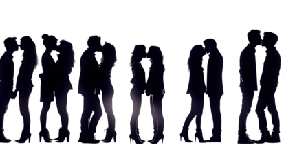silhouettes of couples kissing
