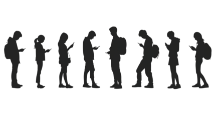silhouettes of people using their mobile phones