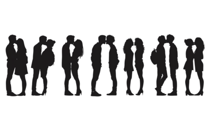 silhouettes of couples kissing