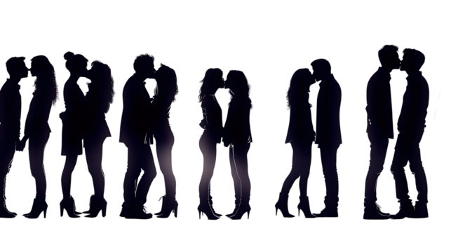 silhouettes of couples kissing