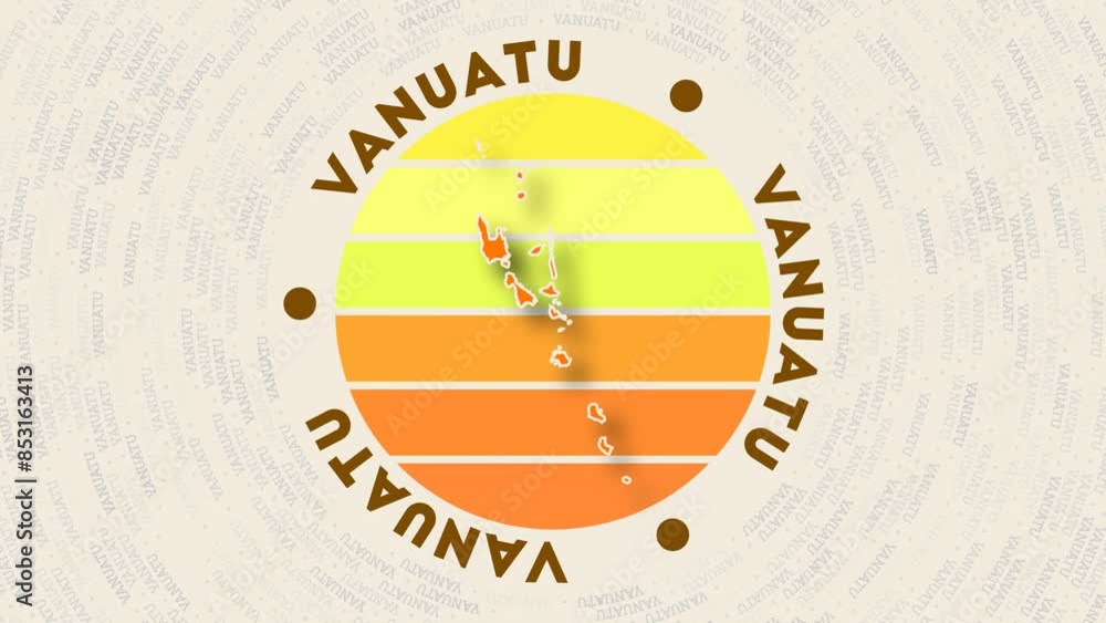 Poster vanuatu logo intro. badge with the circular name and map of country. elegant vanuatu round logo anim