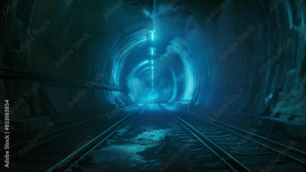 Poster as you venture deeper into the tunnel your path is lit by a mysterious neonblue light that seems to 