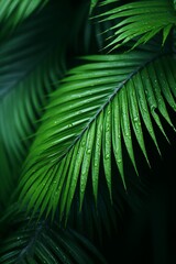 green palm leaves with water droplets on them