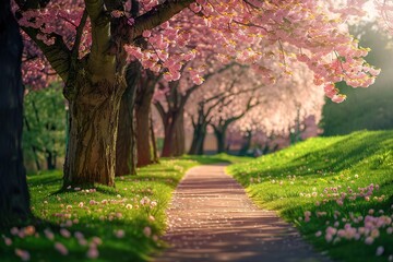 Naklejka premium Beautifully sakura trees in the park