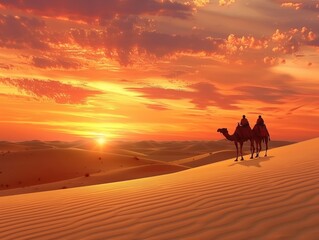 Desert adventure with camel rides, dunes, and stunning sunset