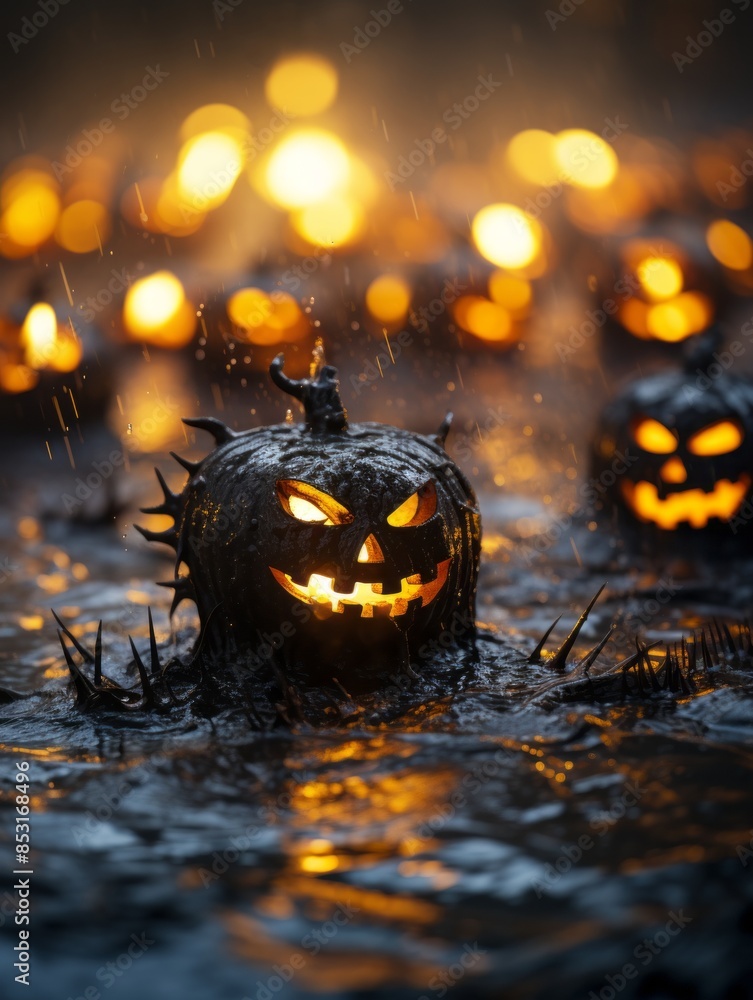 Poster halloween jack-o-lanterns in the water