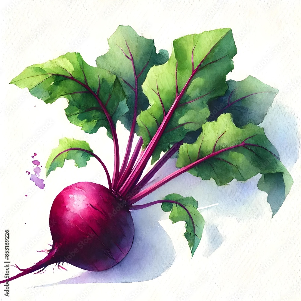 Wall mural Watercolor vegetable. Watercolor Beetroot illustration, isolated on a plain background. Generative AI - Wall murals