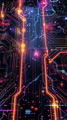 wallpaper, Future sci-fi, circuits, glowing lines, black background, line art, rich colors, neon light