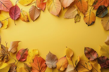 Yellow Autumn Leaves on a Yellow Background
