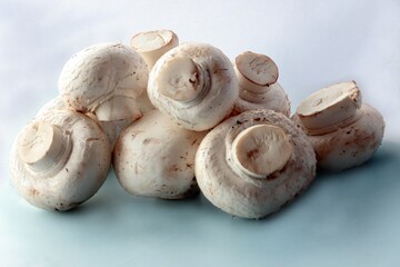 tasty white edible mushrooms as condiment or meal close up