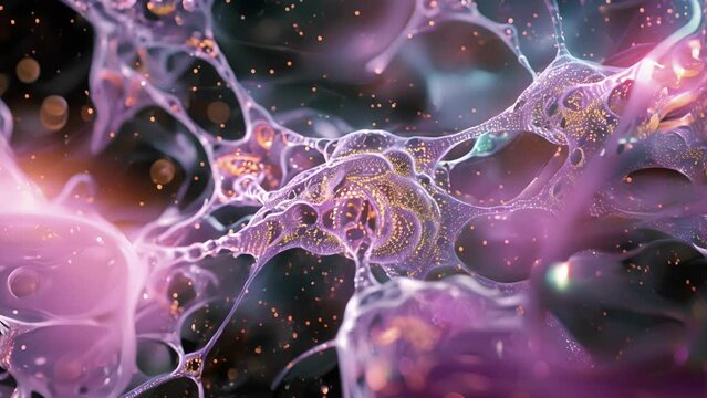 At the microscopic level the nuclear matrix appears as a web of interconnected fibers and strands creating a threedimensional structure.