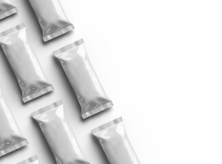 3D render for a glossy generic, sealed ice-cream packaging bag with crimped edges on a transparent background