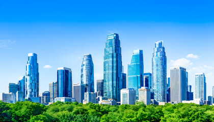 Obraz premium Sustainable Green City with Modern Skyscrapers and Eco-Friendly Buildings