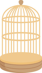 Empty birdcage standing on a wooden surface, symbolizing freedom, captivity, or loneliness