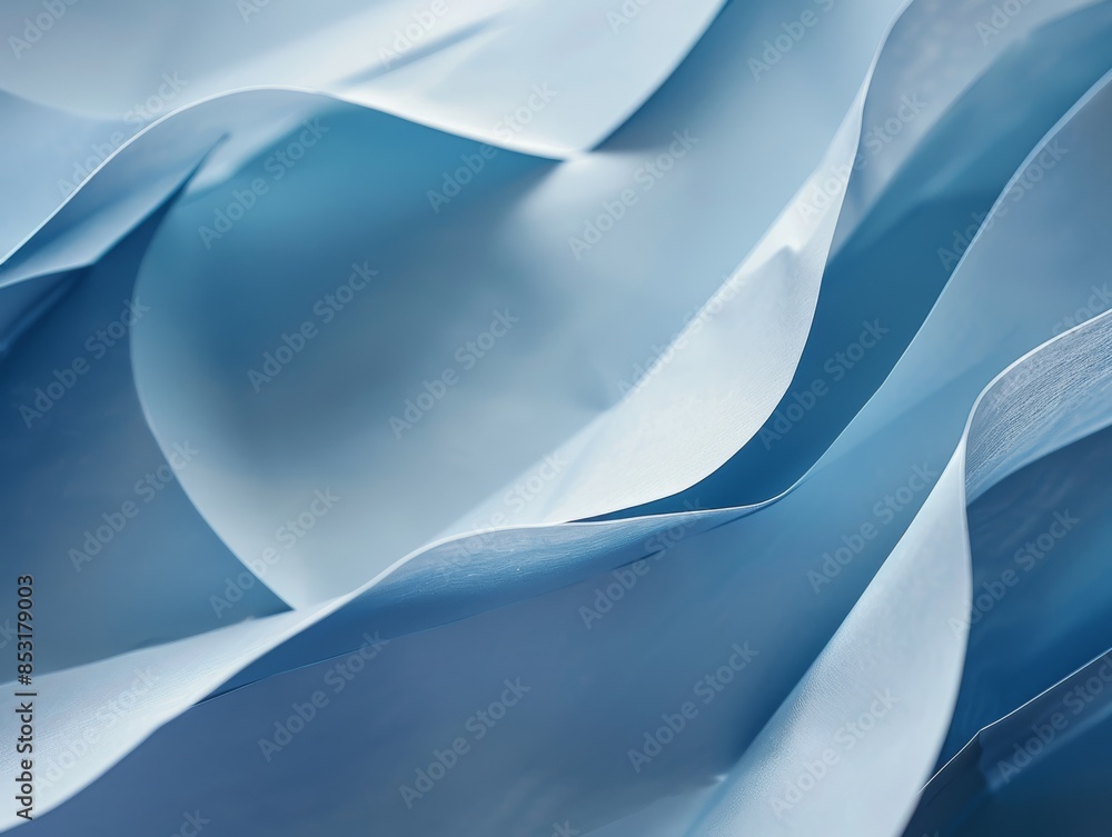 Poster closeup of blue paper waves, emphasizing the texture and depth in a minimalist setting