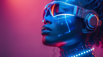 crazy rave girl dj with futuristic headphones