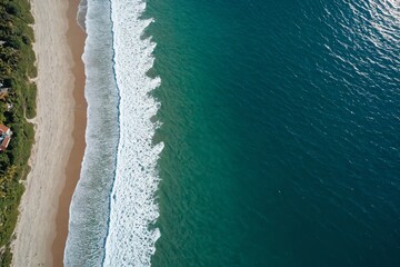 Aerial Serenity: Tranquil Beach and Breaking Waves