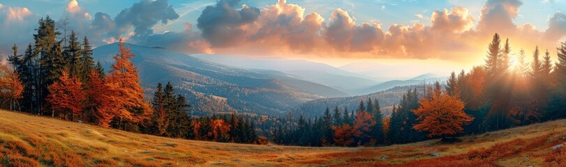 Obraz premium Autumn Landscape With Colorful Trees and Blue Sky in the Mountains