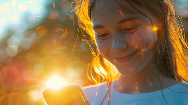 Young lady looking at the smartphone