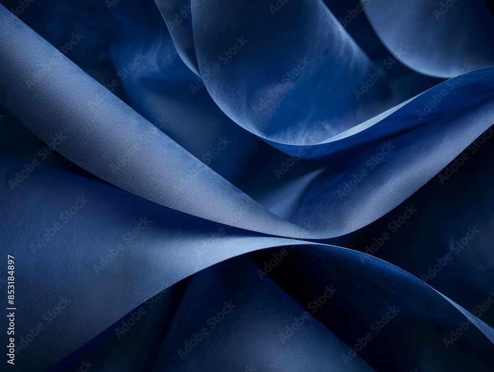 Poster closeup of blue paper waves, emphasizing the texture and depth in a minimalist setting