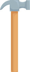 Metal hammer with a wooden handle standing upright on a white background