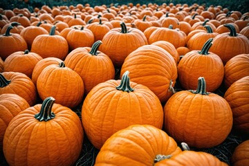Field Full of Orange Pumpkins Ready for Harvest