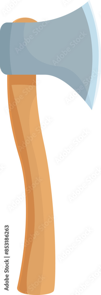 Poster sharp axe with a wooden handle is standing upright, ready for use in a carpentry or forestry context