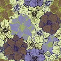 Beautiful oleander blossom repeating design. Hand drawn floral background. Oleander