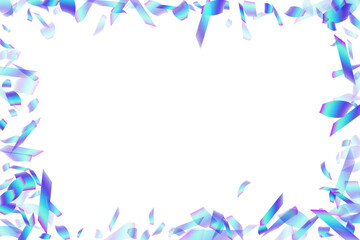 Vibrant party confetti decoration vector illustration. Blue  hologram particles carnival decor. Surprise burst falling confetti. Holiday celebration decoration background. Top view sequins.