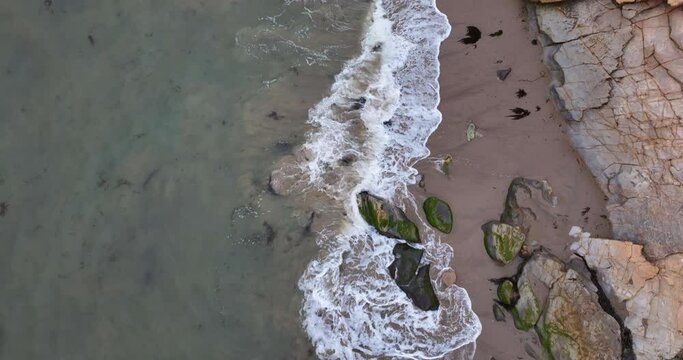 Aerial Drone Pacific Ocean Waves Crashing on Rocks