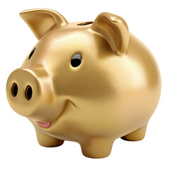Golden piggy bank with a cute smile, symbolizing savings, wealth, and financial security. Ideal for finance and investment themes.