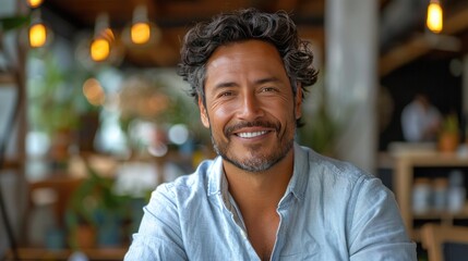 Fototapeta premium Smiling confident mature Latino businessman sitting in his office