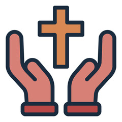 Obraz premium Prayer hand with cross christian icon