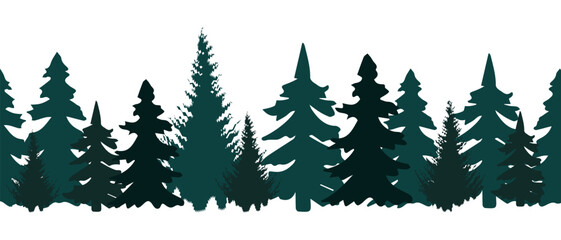 Obraz premium Forest landscape with firs. Forest background, seamless border, vector