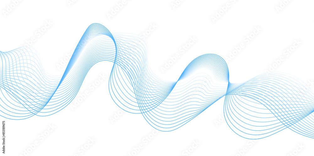 Wall mural abstract colorful blue, blend wave lines on transparent background. abstract colorful wave lines and
