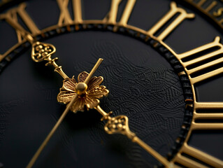 Close-up of Antique Clock Face with Golden Details
