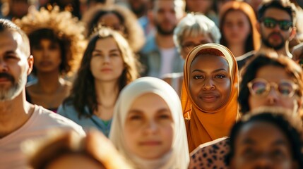 Fototapeta premium Group people from different ethnicities cultures looking at camera, diverse understanding support equality