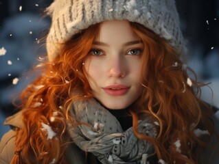 Redhead Woman In Winter Snow