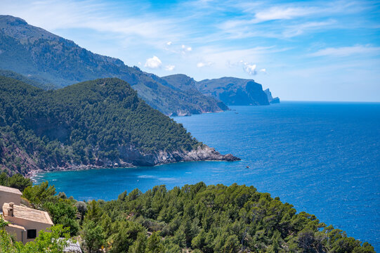 Serra de Tramuntana Coastline Ma-10 road, majorca view of the sea and mountain range, Mallorca