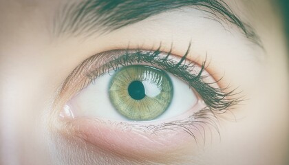 close up of a green human woman left eyeball