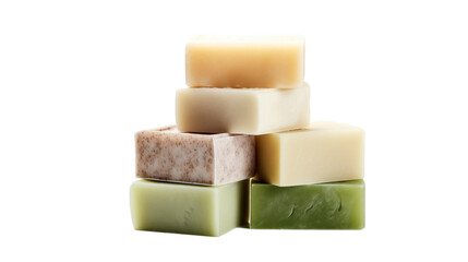 A Stack of Scented Soaps on a White Background