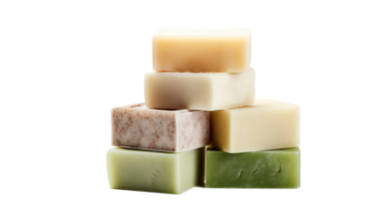 A Stack of Scented Soaps on a White Background