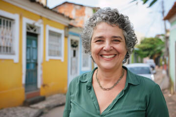 Portrait of senior brazilian woman outdoor. retreat, retirement and happy senior lifestyle concept.