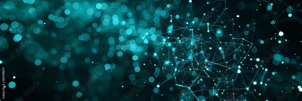 Aufkleber high-tech background featuring a cloud of teal data particles and intricate connections, creating a 