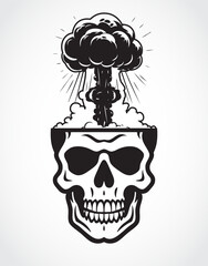 skull with explosion black white vector illustration