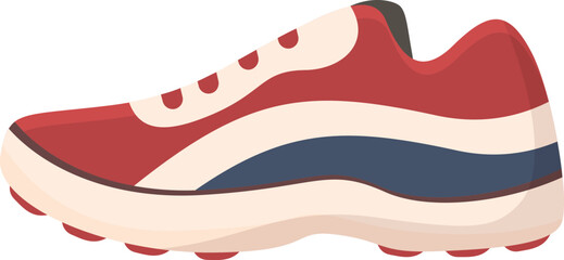 Running shoe displayed sideways featuring red, white, and blue colors, isolated on a white background