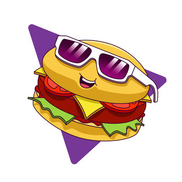 Burger Character with Glasses | Burger Cartoon Character