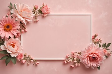 Delicate pink flowers framing a white rectangle on a soft pink background
