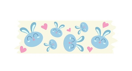 Cute washi tape repeating design with cartoon bunny characters muzzle flat vector illustration