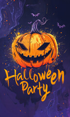 Fototapeta premium Happy halloween banner or party invitation illustration
